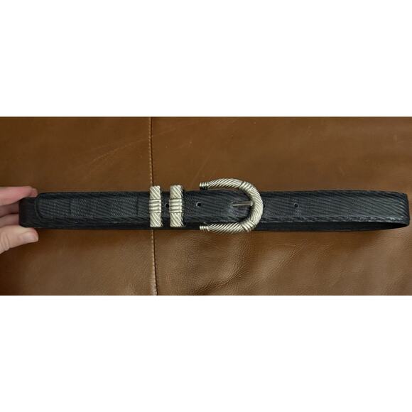 VTG Carlisle Black Silver Western Art Deco Leather Belt S main image 3